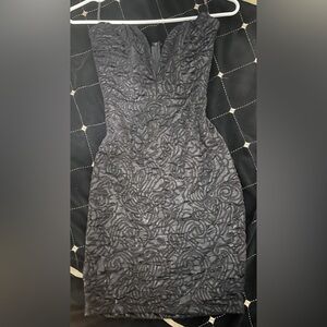 Strapless Black Rose Deep-V Dress